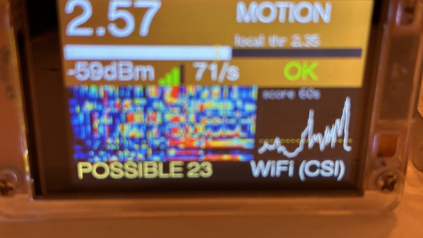 A CYD node showing live Wi-Fi CSI motion